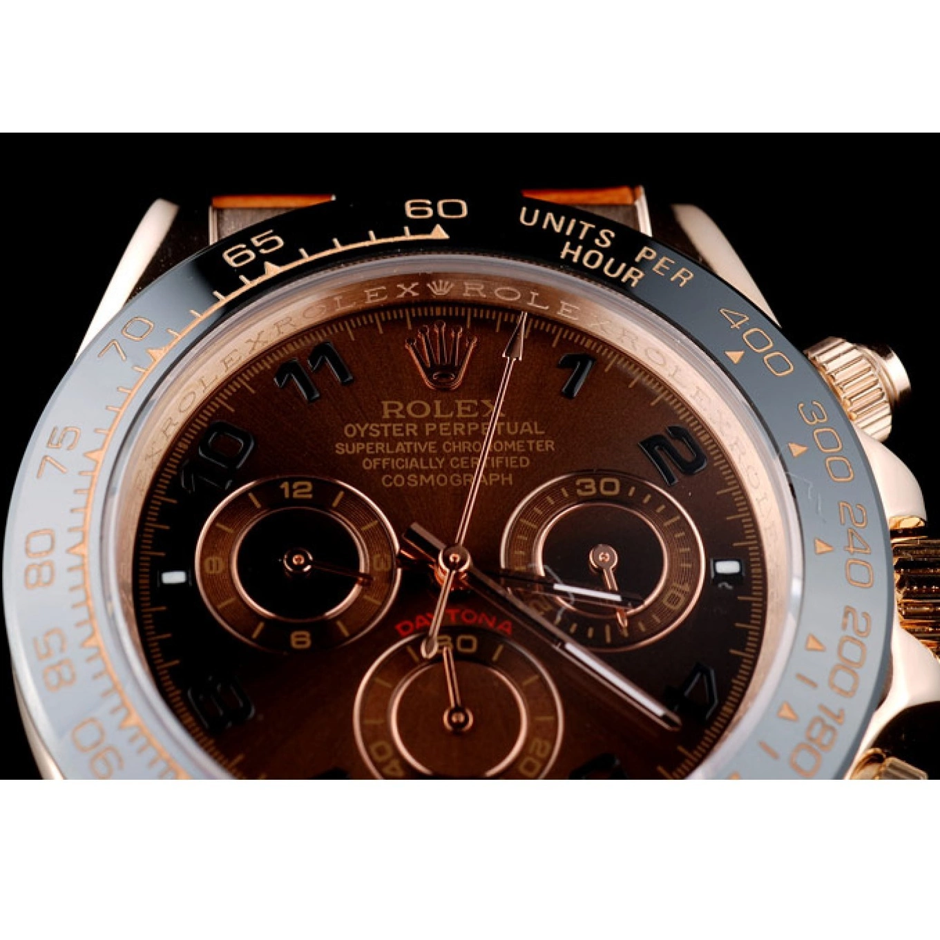Aaa fake watches Strap Rolex Leather Brown Gold Rose Daytona Dial Case Brown 0617